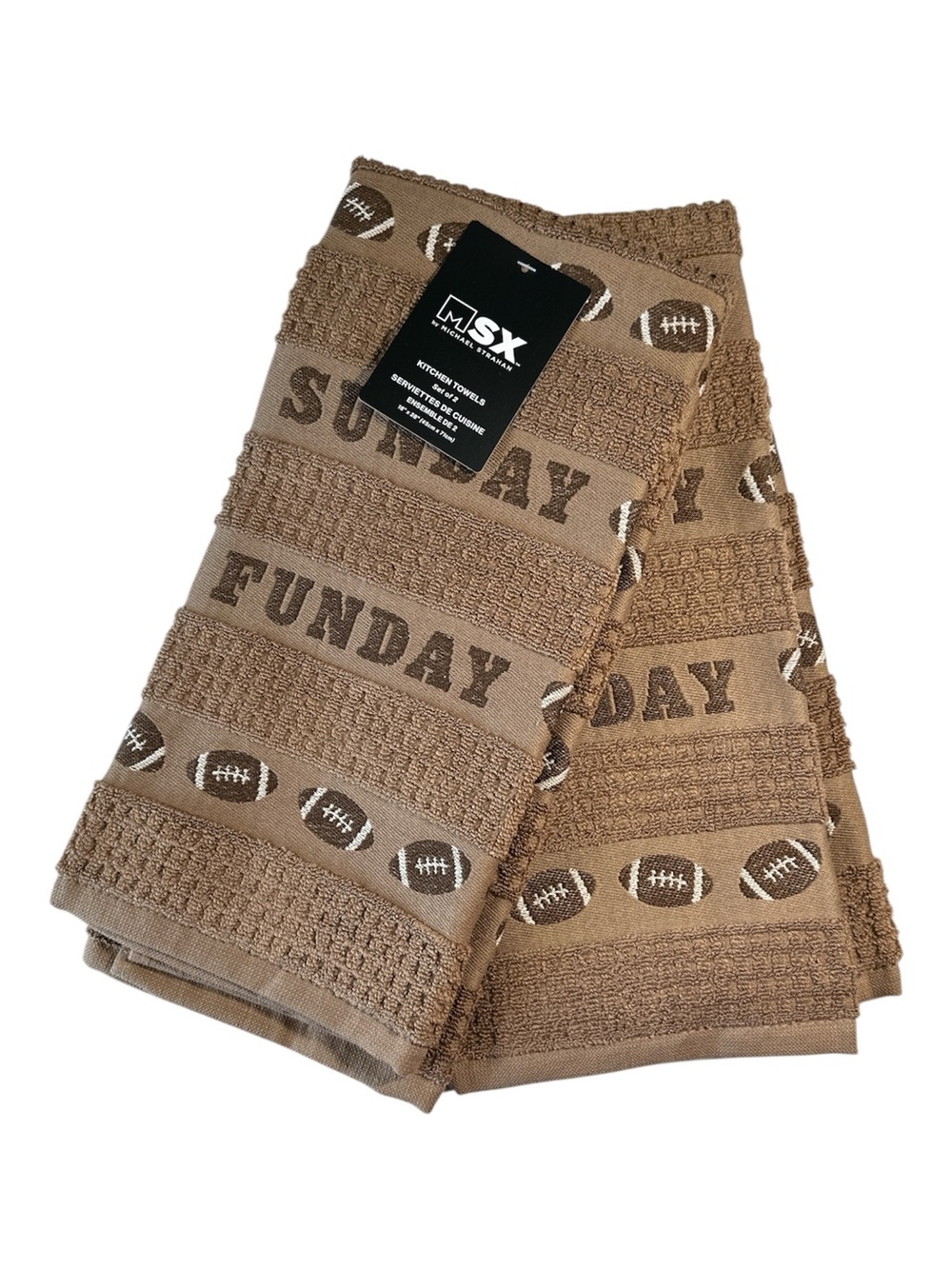 NEW MSX Brown SUNDAY FUNDAY Kitchen Towel Set/2